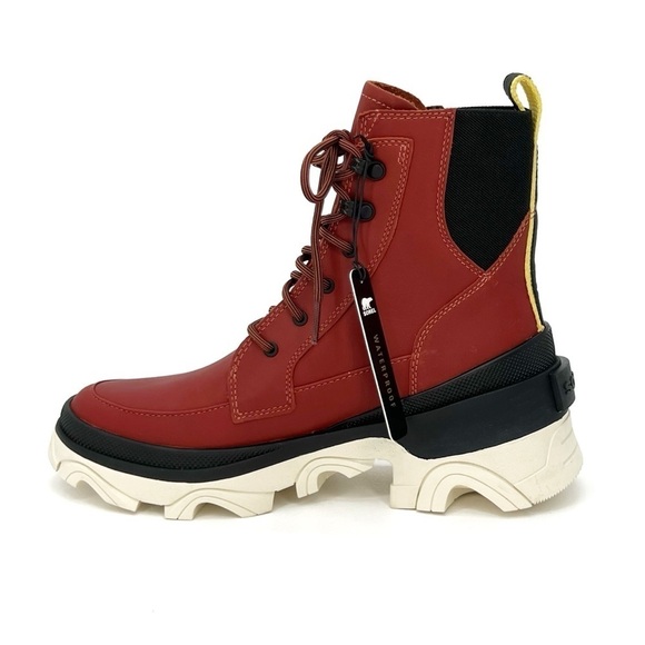 Sorel Brex Ankle Boots Womens Size 8 Leather Waterproof Red Black Bootie New NWT - Picture 3 of 9